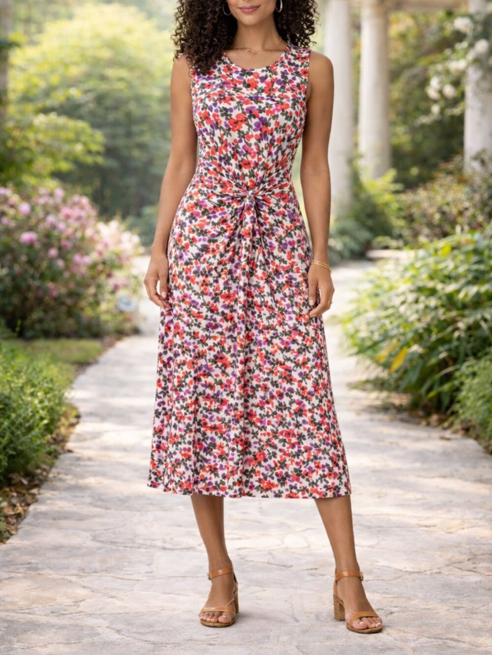 Amour Vert 100% Silk Floral Wrap Tie Waist Long Midi Dress S Made in USA Classic